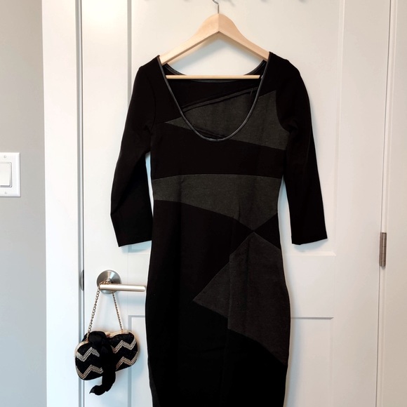 RW&Co. Black/gray bodycon dress with side slit and mid back - Picture 2 of 5